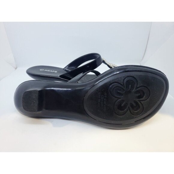 Vintage Agape Women's Patent Leather Sandals w/ Kitten Heels and Rhinestones 7 - Picture 7 of 8